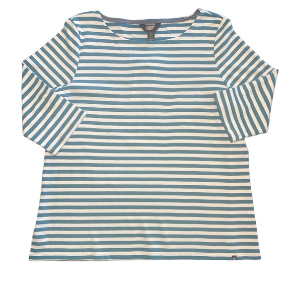 Land's End blue white nautical preppy 3/4 Sleeve Boat Neck Pima Cotton top NWT L - Picture 2 of 8